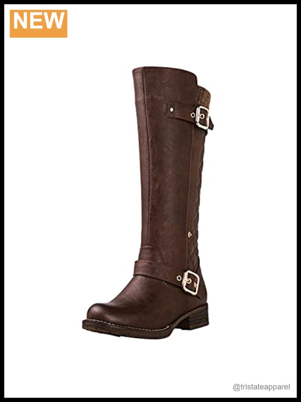 Quilted Knee High Boots Low Heel Faux Leather Riding Boots